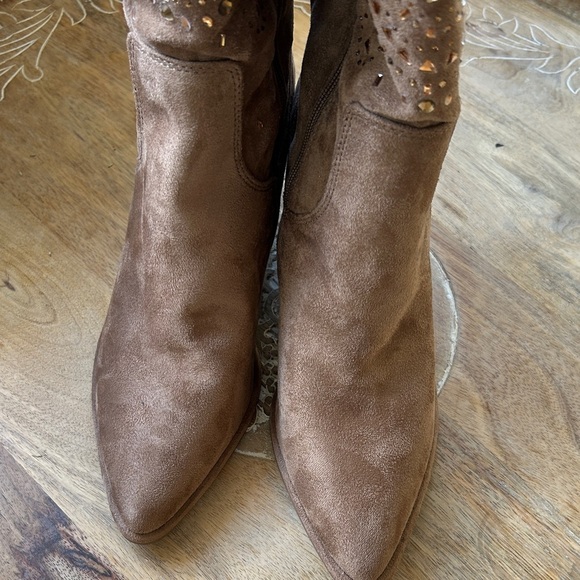 Tan  Suede Embellished Knee-High Boots - Picture 7 of 16